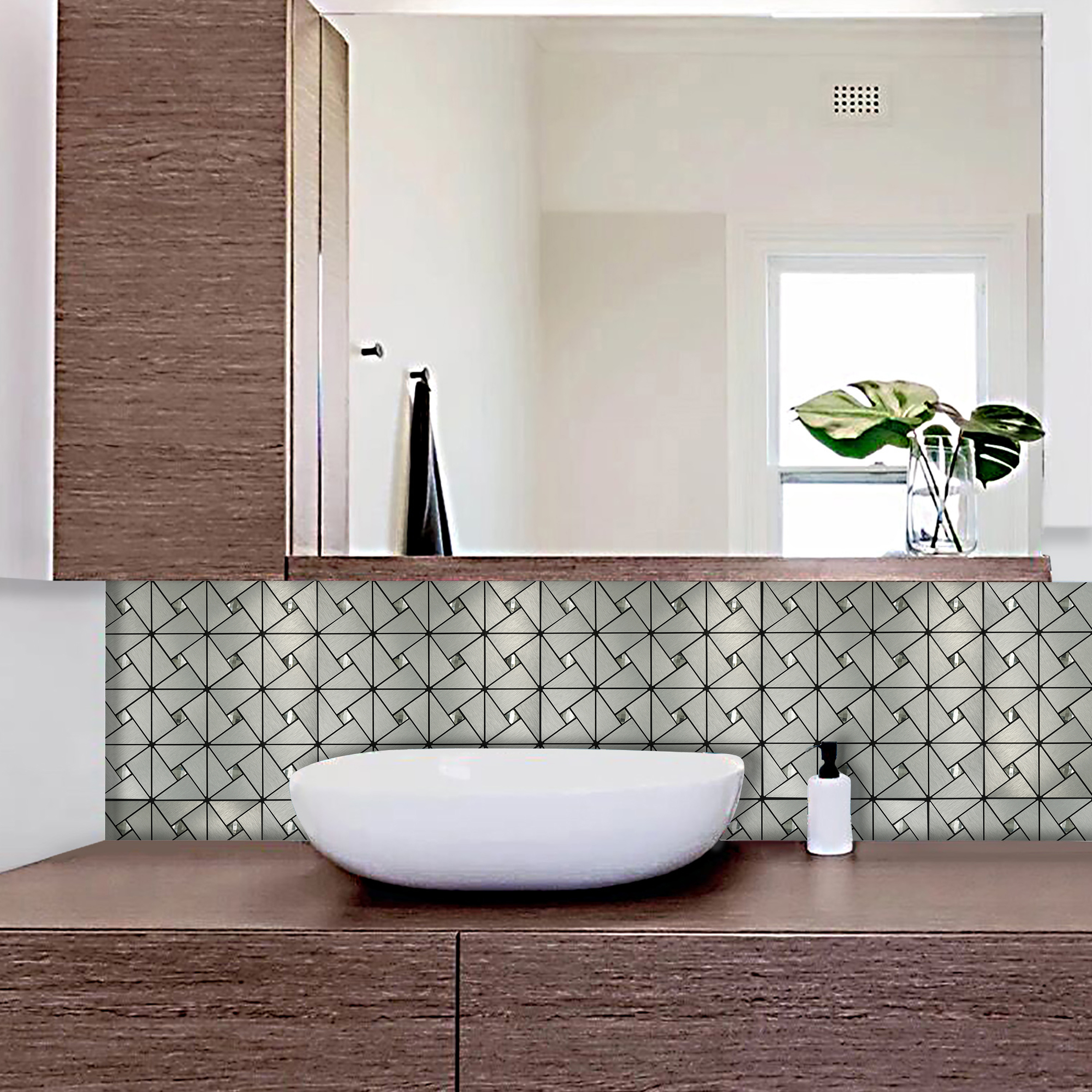 Self Adhesive Waterproof Bathroom 3d Sticker Wall Tiles Peel And Stick Metal Mixed With Glass Chips