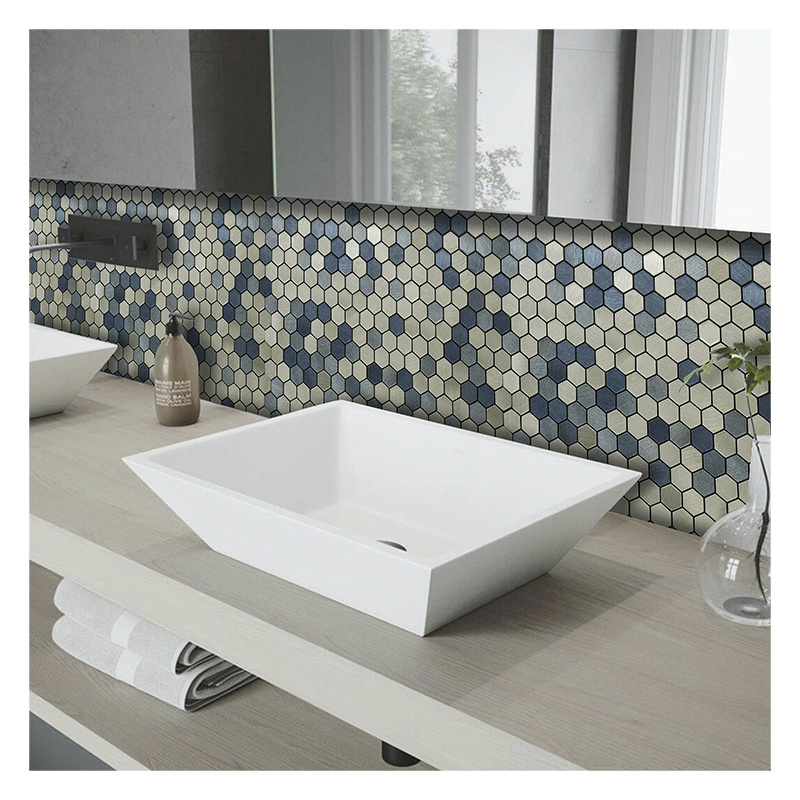 2024 New Design Bathroom Self Adhesive Wall Tile Waterproof White And Blue Bathroom Backsplash And Stick Tiles Sticker