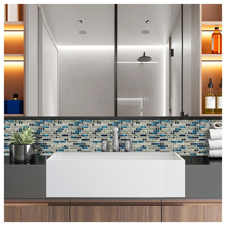 Contemporary Style Blue And Stone Mix Glass Tile For Wall And Floor Decoration