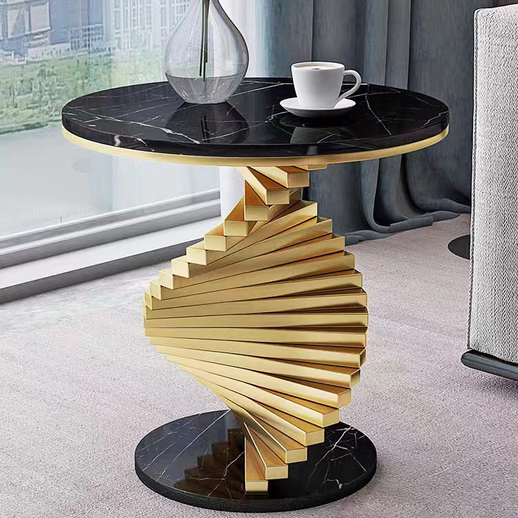 Modern Gold Stainless Steel Marble Top Side Tables Living Room Small Round Sofa Side Tables Coffee Table