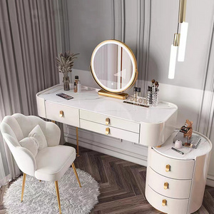 Luxury Bedroom Furniture Dressing Table Mirror With Led Bulbs Modern Makeup Vanity Table With Storage