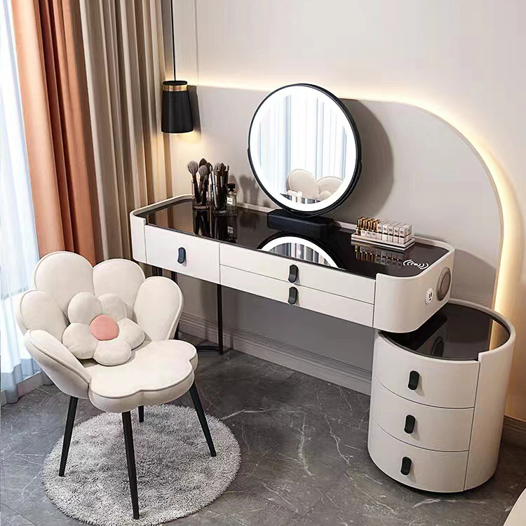 Luxury Bedroom Furniture Dressing Table Mirror With Led Bulbs Modern Makeup Vanity Table With Storage