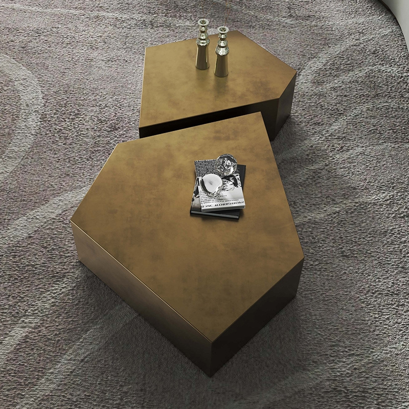 Luxury Golden Stainless Steel Metal Coffee Table Set 2 Pcs Combination Modern Center Table For Indoor Furniture