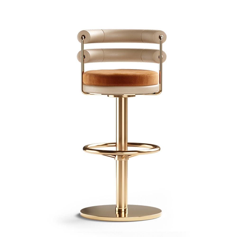 Luxury Bar Furniture Metal Frame Velvet Upholstered Bar Stools Golden Stainless Steel High Quality Bar Chair