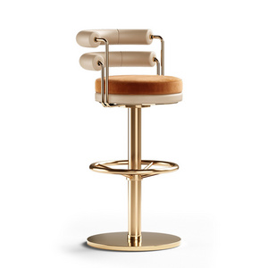 Luxury Bar Furniture Metal Frame Velvet Upholstered Bar Stools Golden Stainless Steel High Quality Bar Chair