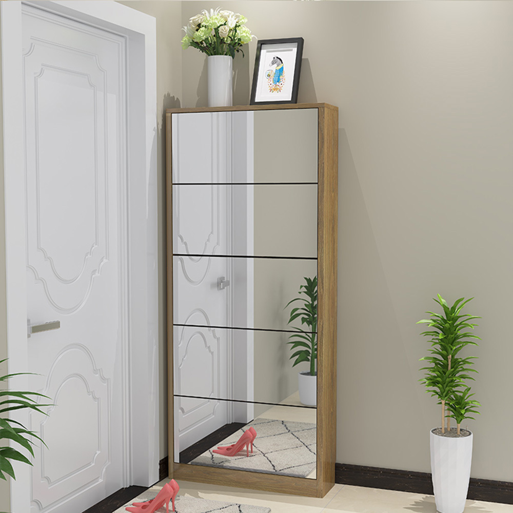 Modern Simple Wooden Folding Shoe Rack Cabinet Living Room Furniture Slim Shoe Racks With Mirror