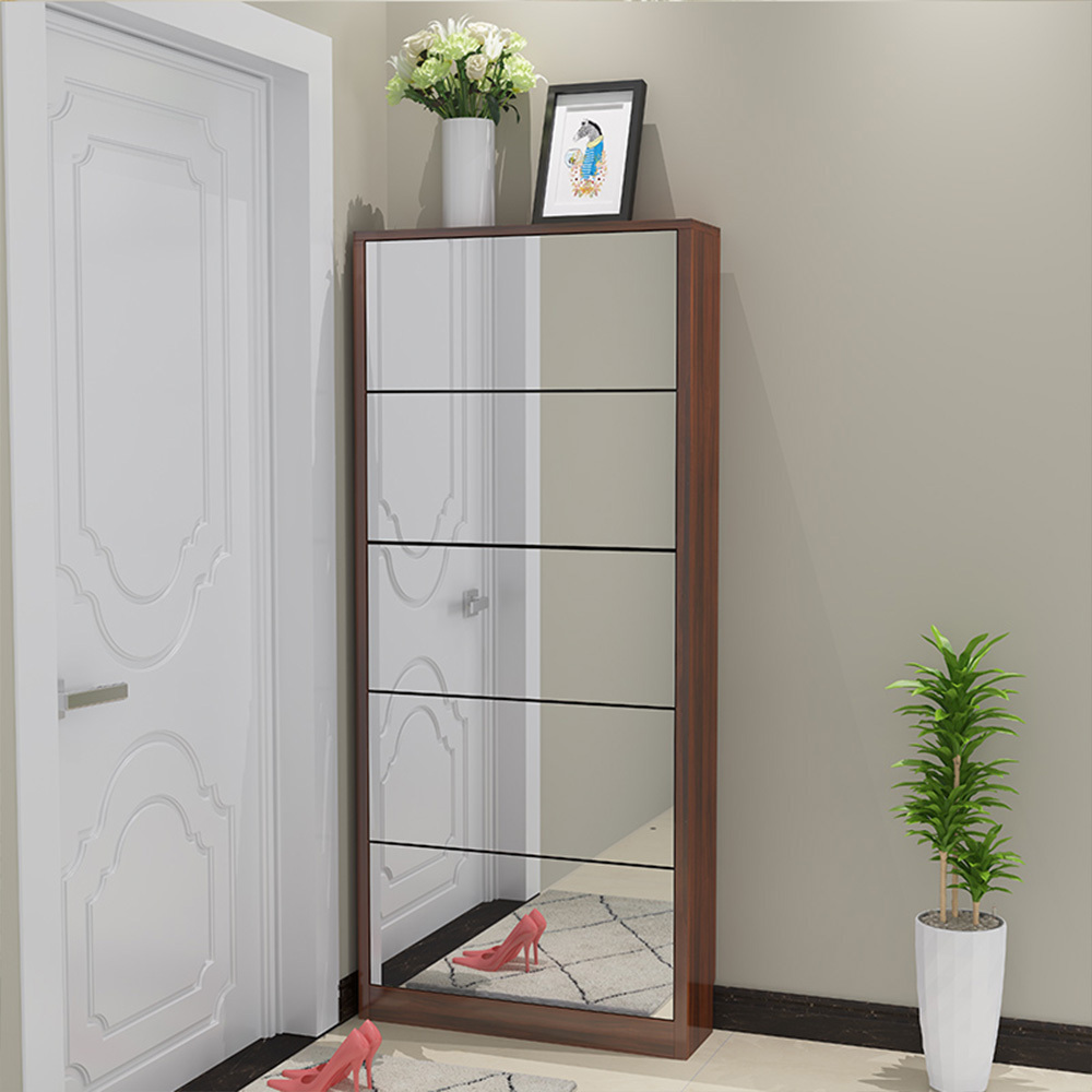 Modern Simple Wooden Folding Shoe Rack Cabinet Living Room Furniture Slim Shoe Racks With Mirror