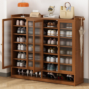 Household Furniture Wood Shoe Rack Storage For Living Room Hallway Wooden Shoe Cabinet With Glass Door