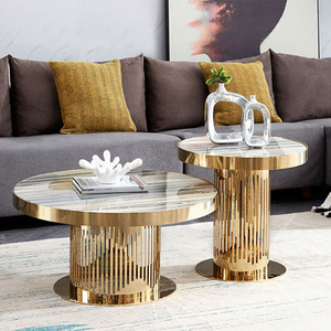 High End Round Marble Top Coffee Table Modern Luxury Stainless Steel Gold Coffee Table