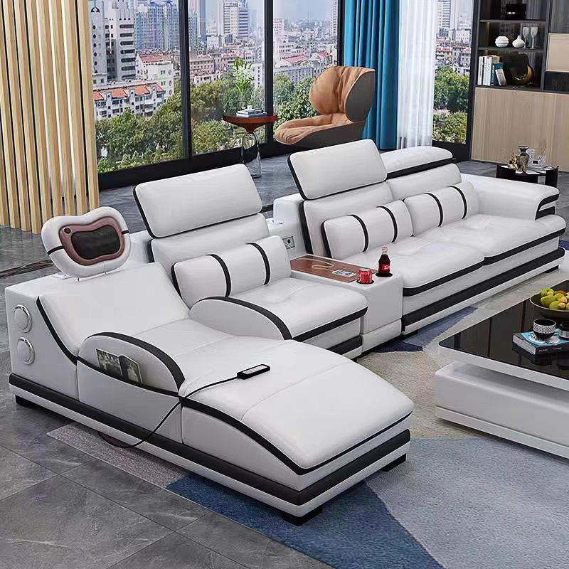 Luxury Leather Sofa Set Furniture L Shape 6 Seat Recliner Massage Sofa Big Couch Living Room Sectional Sofa With Speaker