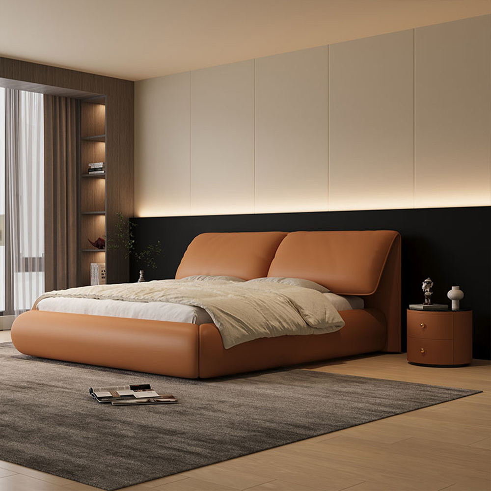 Master Bedroom Room Furniture Newly Design King Size Double Leather Box Bed For Wooden Frame Queen Size Bed Set