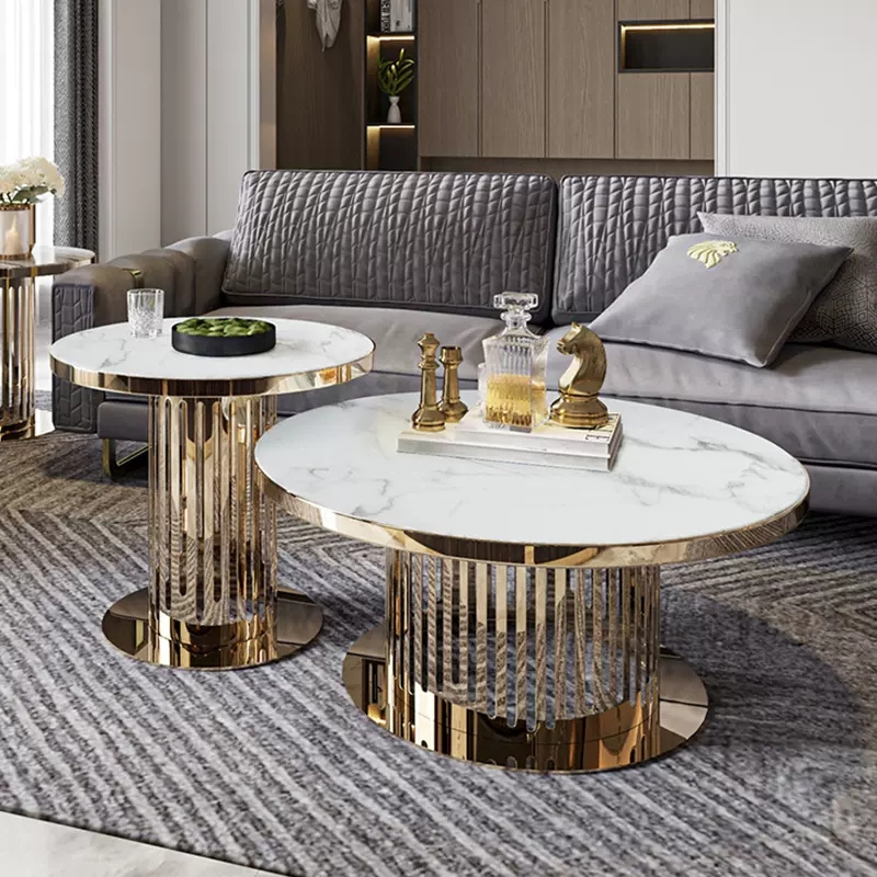 High End Round Marble Top Coffee Table Modern Luxury Stainless Steel Gold Coffee Table