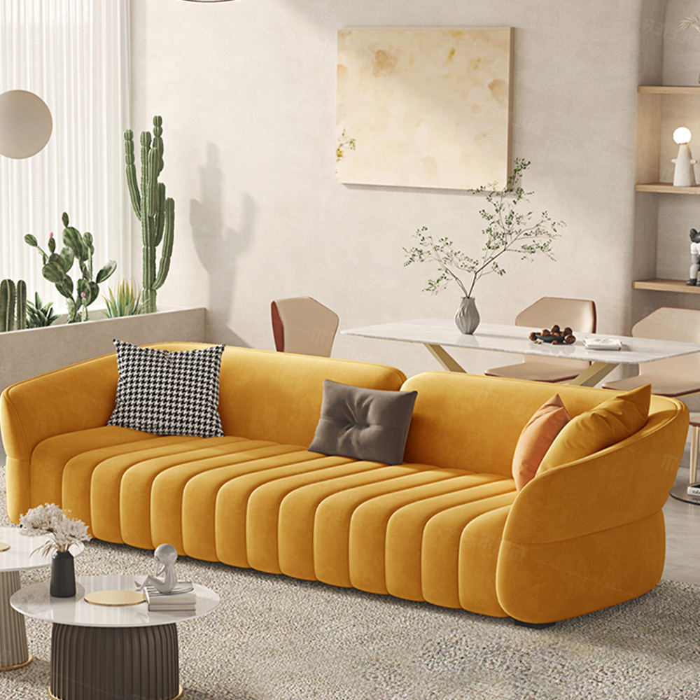 Modern Light Luxury Living Room Sofa Nordic Minimalism Velvet Upholstered Wooden Frame Sofa Set