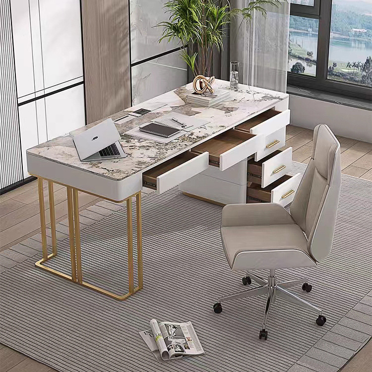 Modern Simple Home Office Desk And Chair Design Nordic Luxury Stone Top Work Desk Modern Office Table Furniture