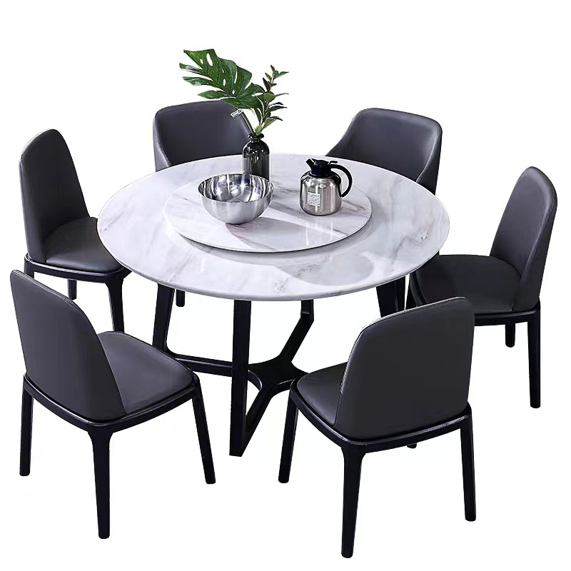 Italian Style Round Marble Dining Table Luxury Dinning Tables Stainless Steel Base Rotating Dining Table With Turntable