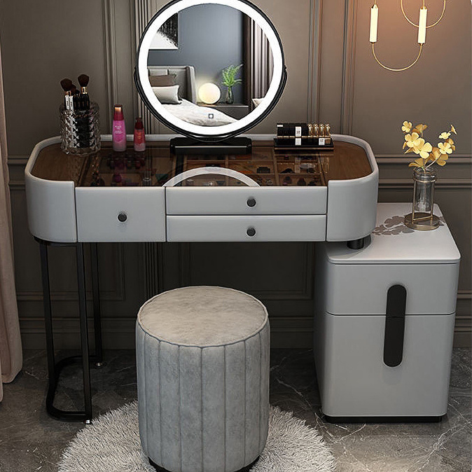 Modern Style Furniture Bedroom Dressing Table With LED Mirror Nordic Bedroom Makeup Table Simple Princess Dressing Table