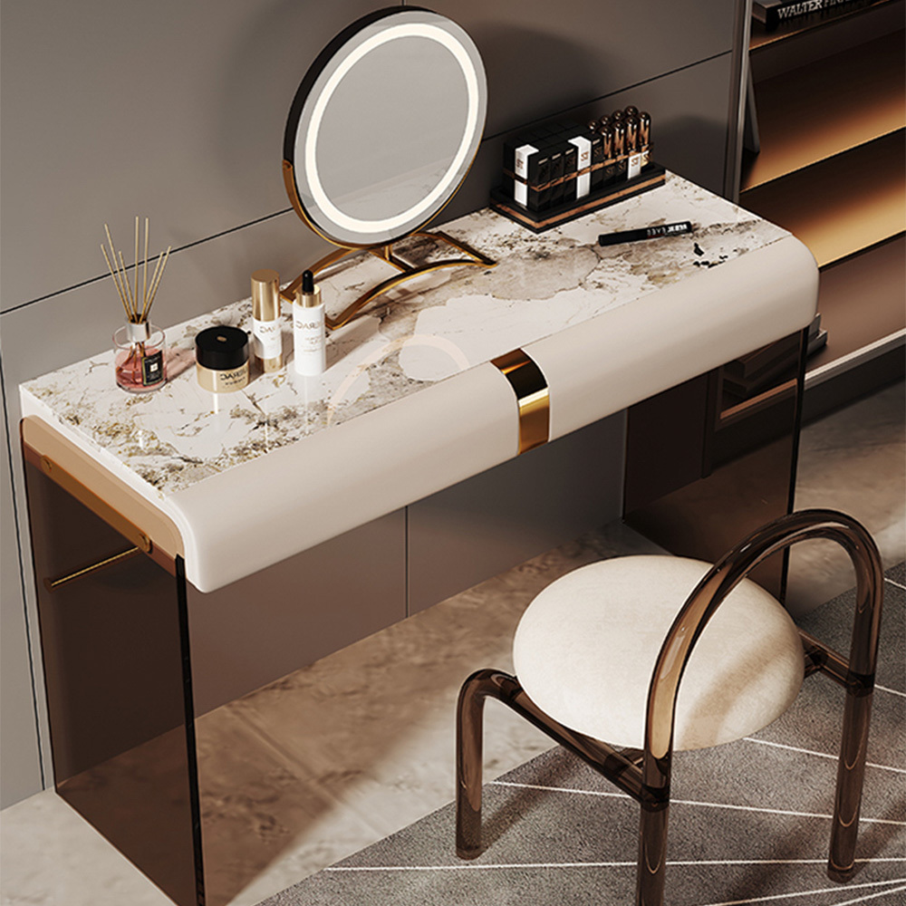 Luxury Acrylic Vanity Table Vanity Makeup Table Nordic Marble Top Makeup Dressing Table With Mirror