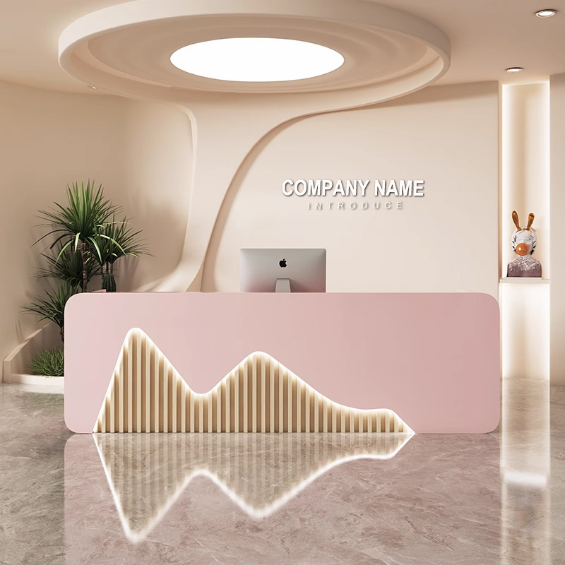 Custom Logo Hotel Dental Clinic Reception Counter Table Office Furniture Contemporary Led Light Front Desk