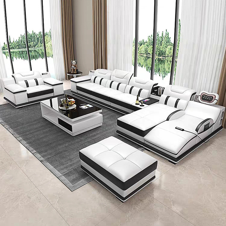 Luxury Leather Sofa Set Furniture L Shape 6 Seat Recliner Massage Sofa Big Couch Living Room Sectional Sofa With Speaker