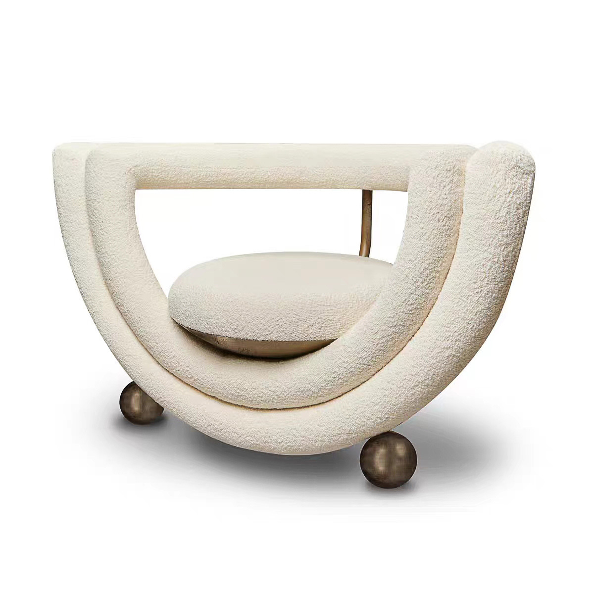 Unique Design Metal Luxury Accent Chaise Lounge Modern Arm Sofa Chair Living Room Lamb Wool Leisure Chair