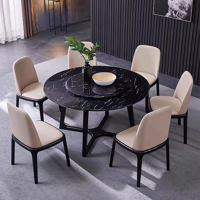 Italian Style Round Marble Dining Table Luxury Dinning Tables Stainless Steel Base Rotating Dining Table With Turntable