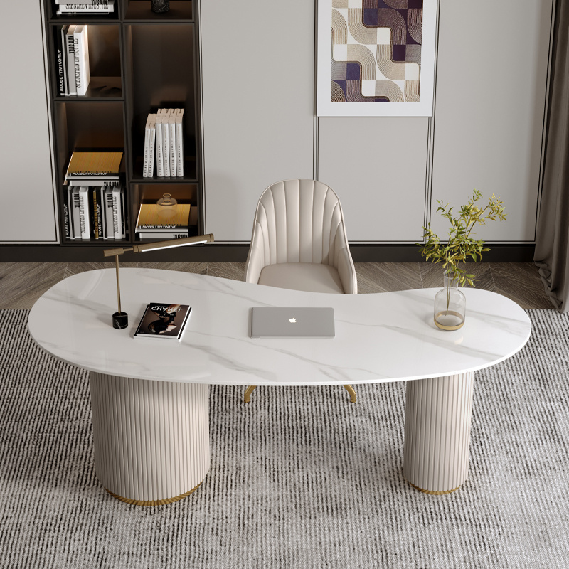 Luxury Home Furniture Office Table Modern Computer Writing Salon Reception Desk Marble Top White Work Table