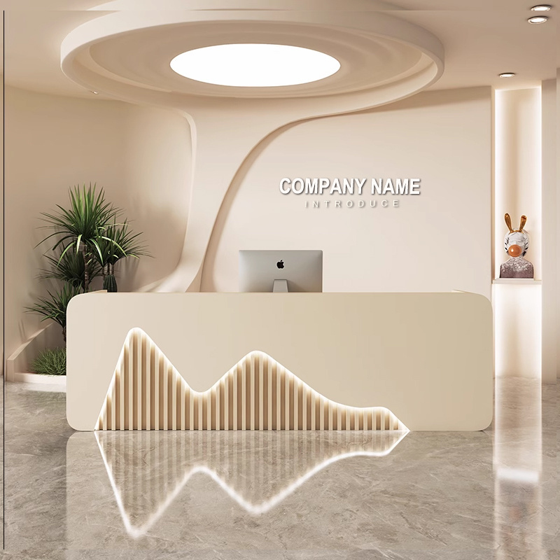 Custom Logo Hotel Dental Clinic Reception Counter Table Office Furniture Contemporary Led Light Front Desk