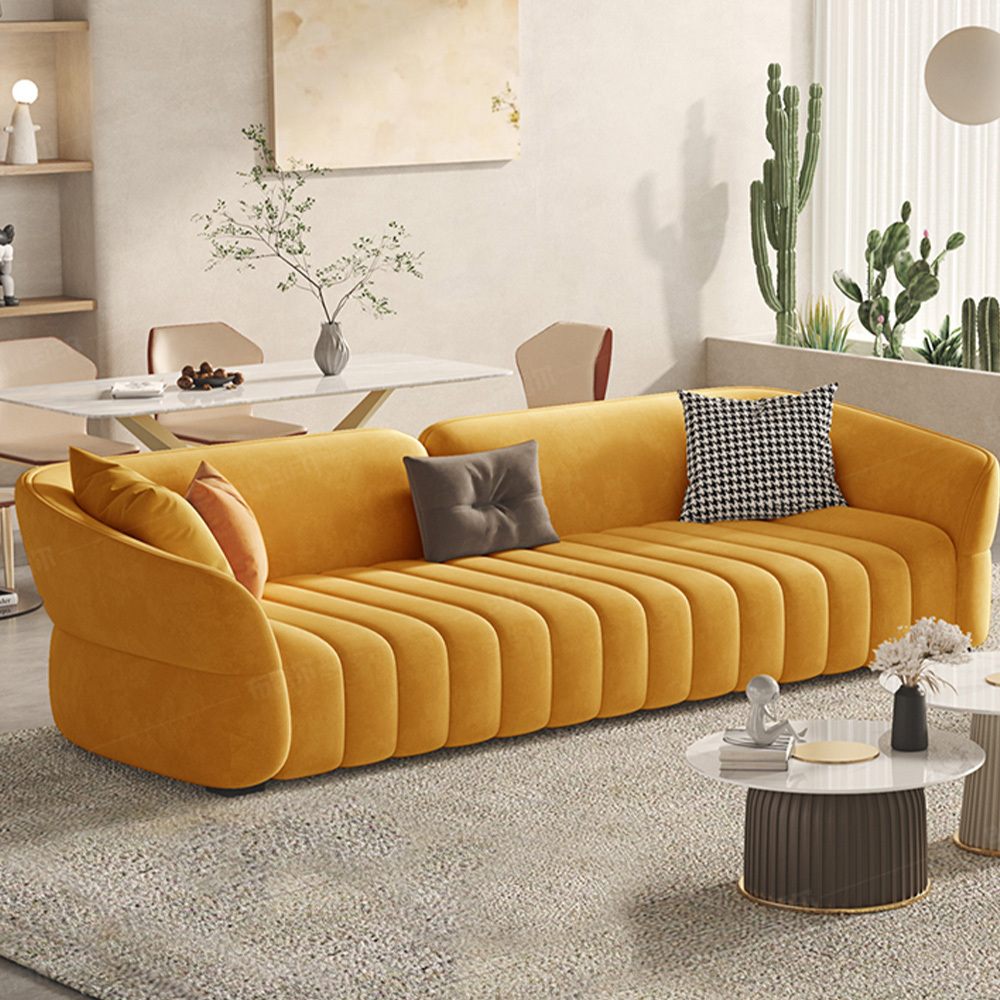 Modern Light Luxury Living Room Sofa Nordic Minimalism Velvet Upholstered Wooden Frame Sofa Set