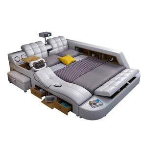 Smart Bedroom Furniture Fabric Tatami Bed Double Storage Massage Bed Leather Multifunctional Bed King Size