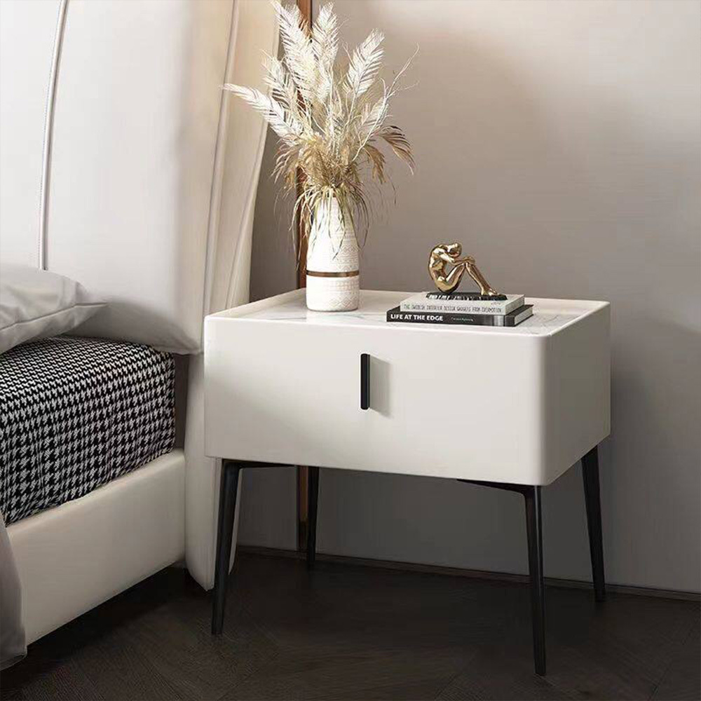 Bedroom Furniture Modern Simple Marble Top Leather Bedside Table Metal Leg Utility Furniture Nightstand