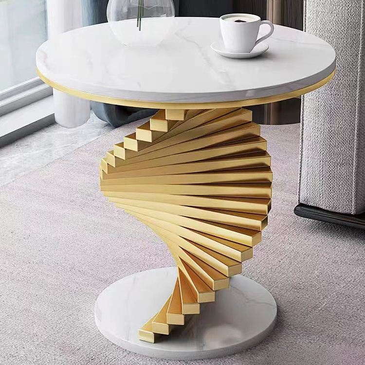 Modern Gold Stainless Steel Marble Top Side Tables Living Room Small Round Sofa Side Tables Coffee Table