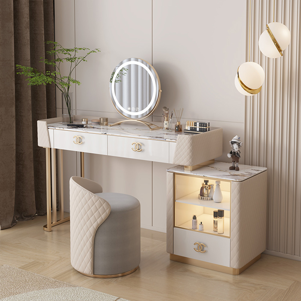 Bedroom Furniture Modern Makeup Desk Wooden Minimalist Storage Cabinet With Mirror Vanity Makeup