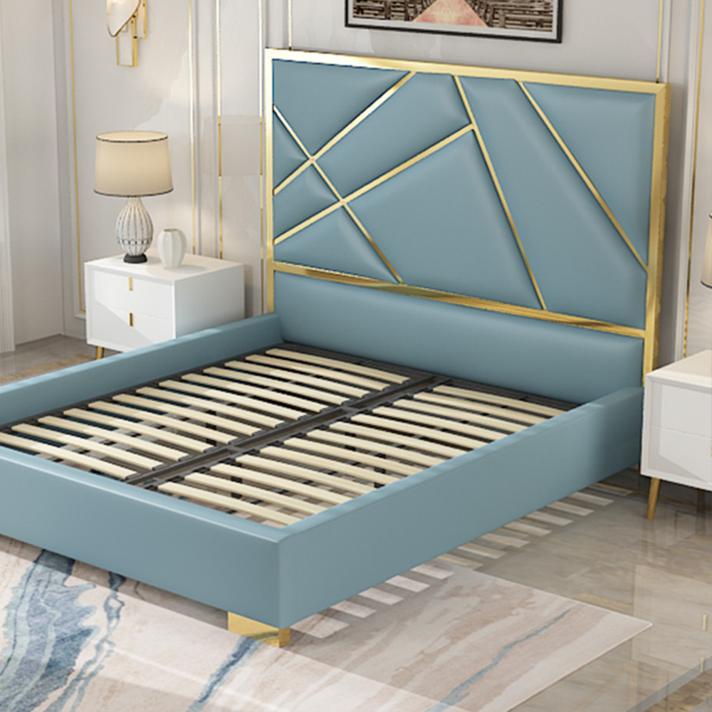 Italian Style Wooden Queen Size Bed Frame Modern Design Hotel Platform Soft Fabric Up-holstered Beds