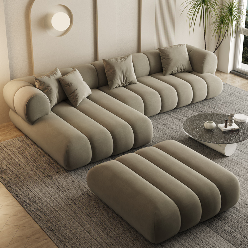 Fashion Design L Shape Sectional Sofa With Ottoman Italian Living Room Sofa Combination Velvet Modular Sofa Long Couch