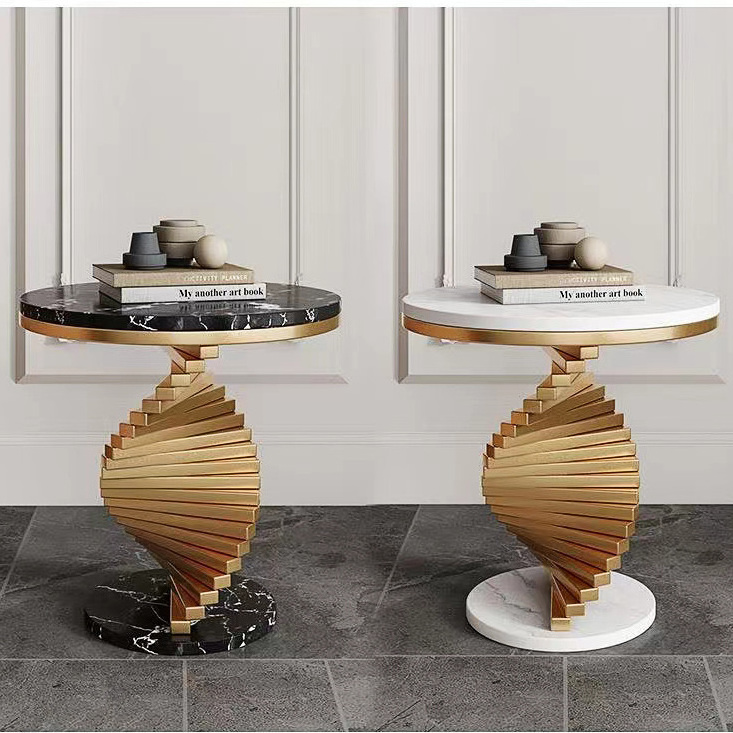 Modern Gold Stainless Steel Marble Top Side Tables Living Room Small Round Sofa Side Tables Coffee Table