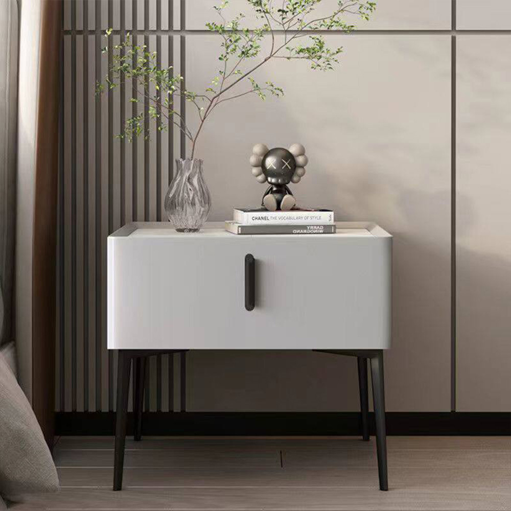 Bedroom Furniture Modern Simple Marble Top Leather Bedside Table Metal Leg Utility Furniture Nightstand