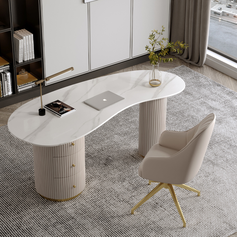 Luxury Home Furniture Office Table Modern Computer Writing Salon Reception Desk Marble Top White Work Table