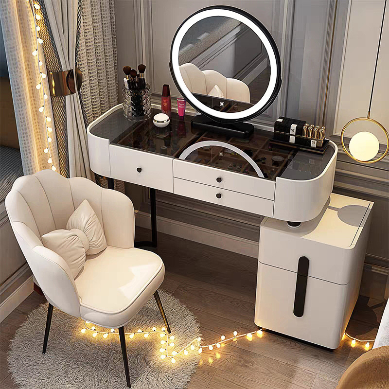 Modern Style Furniture Bedroom Dressing Table With LED Mirror Nordic Bedroom Makeup Table Simple Princess Dressing Table