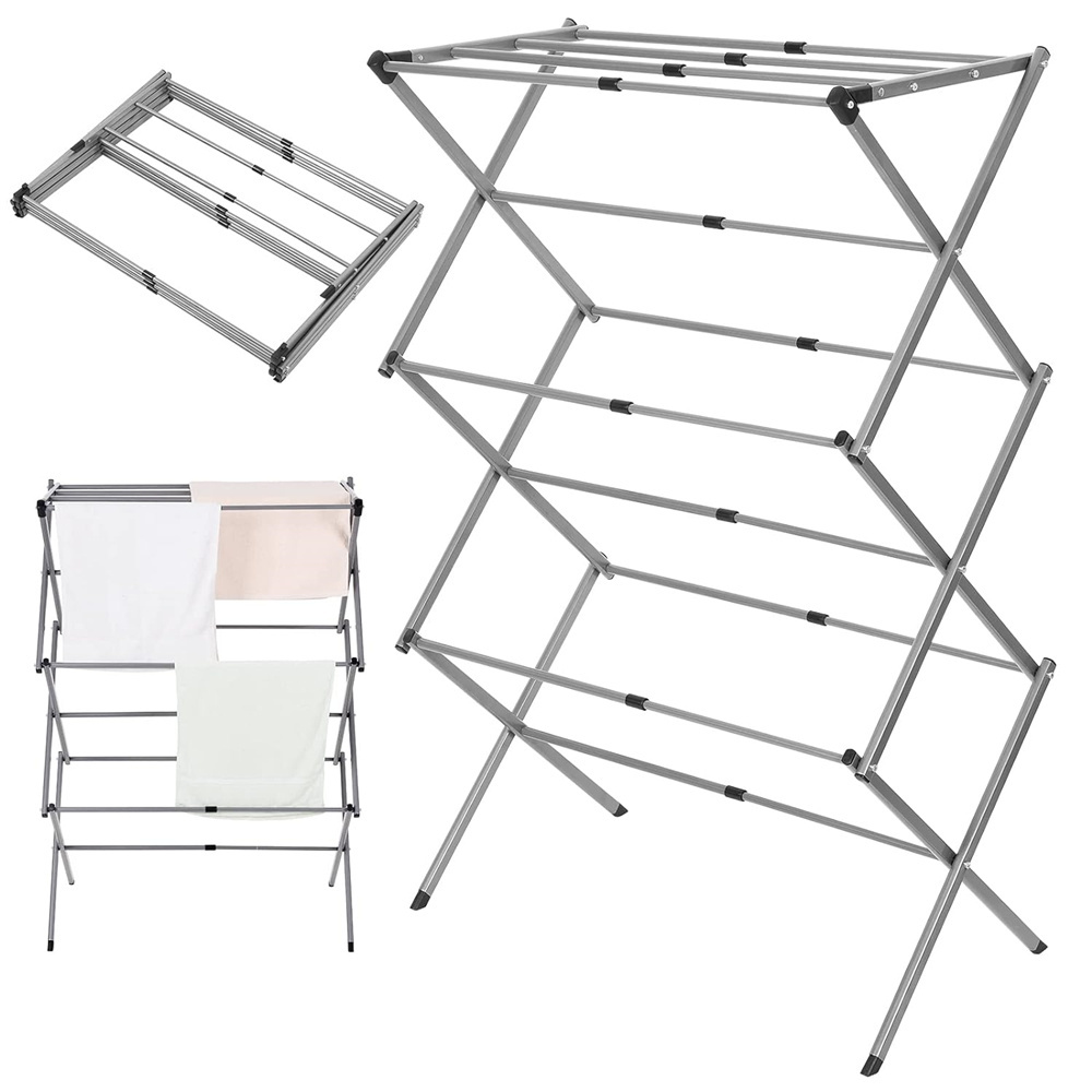 Hot Sell Movable 3 Tiers Foldable Houseware Metal Clothes Coats Towels Hanger Laundry Drying Racks