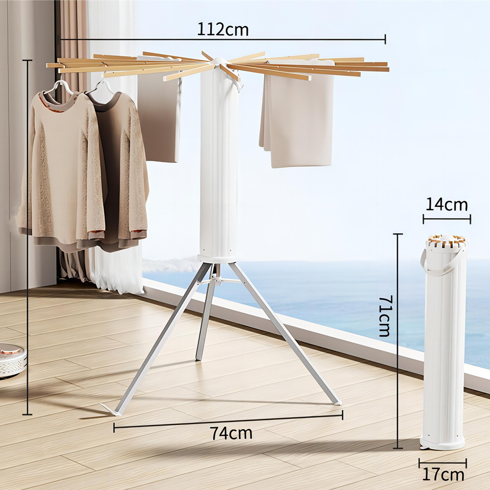 Collapsible Tripod Coat Hanger Corner Garment Storage Shelf Stand Laundry Clothes Drying Rack