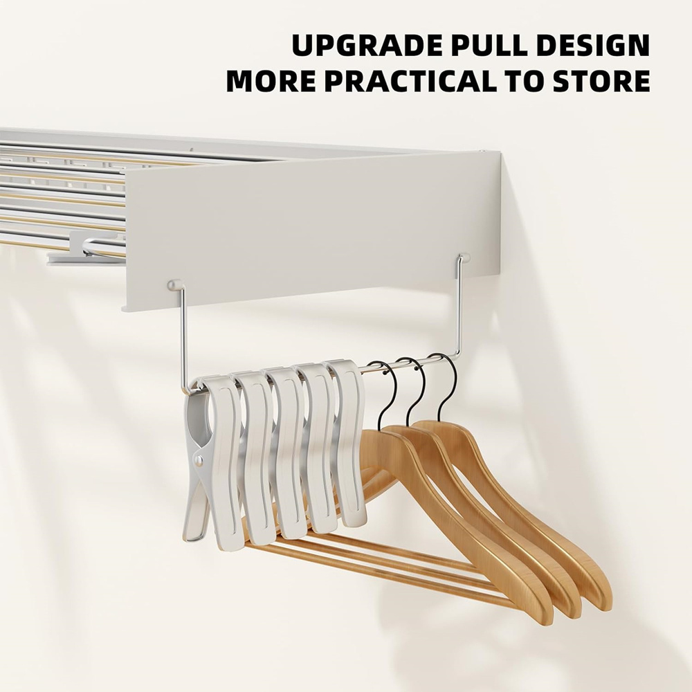 Wall Mounted Stainless Steel Expandable Folding Clothes Drying Racks With Towel Rings