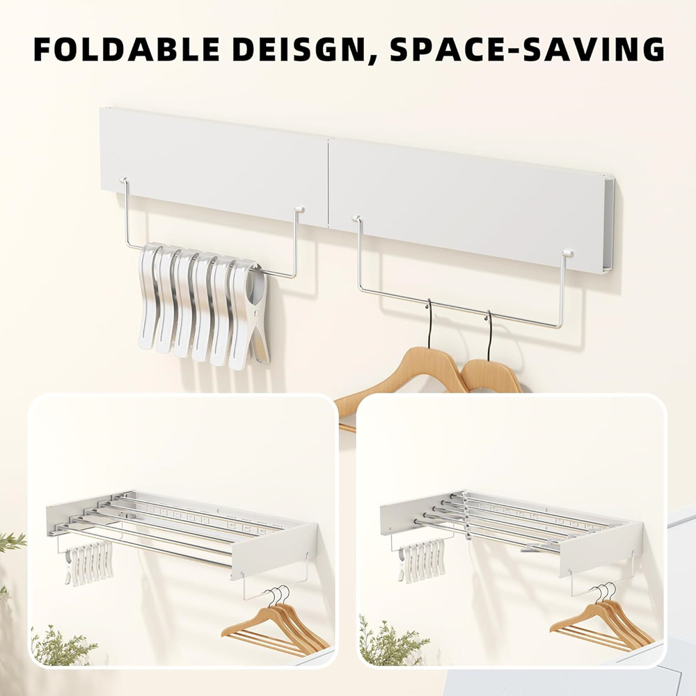 Wall Mounted Stainless Steel Expandable Folding Clothes Drying Racks With Towel Rings