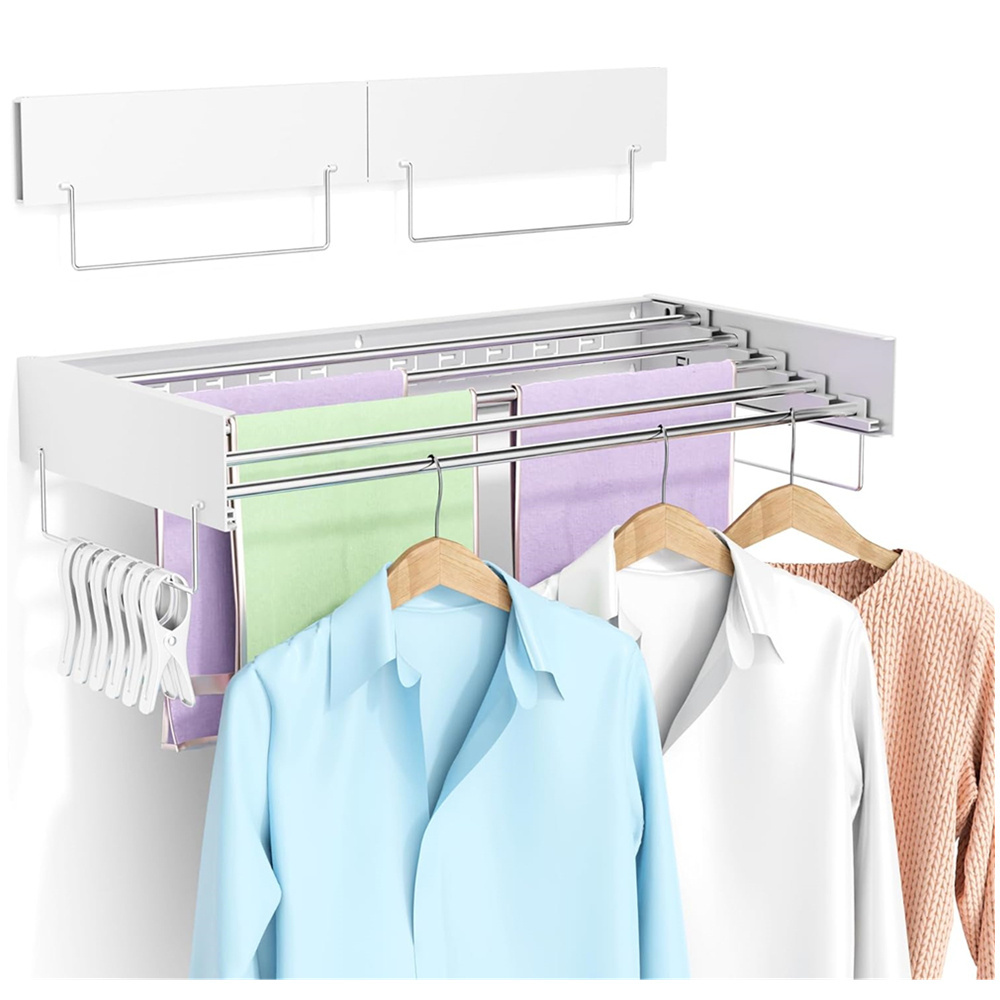 Wall Mounted Stainless Steel Expandable Folding Clothes Drying Racks With Towel Rings