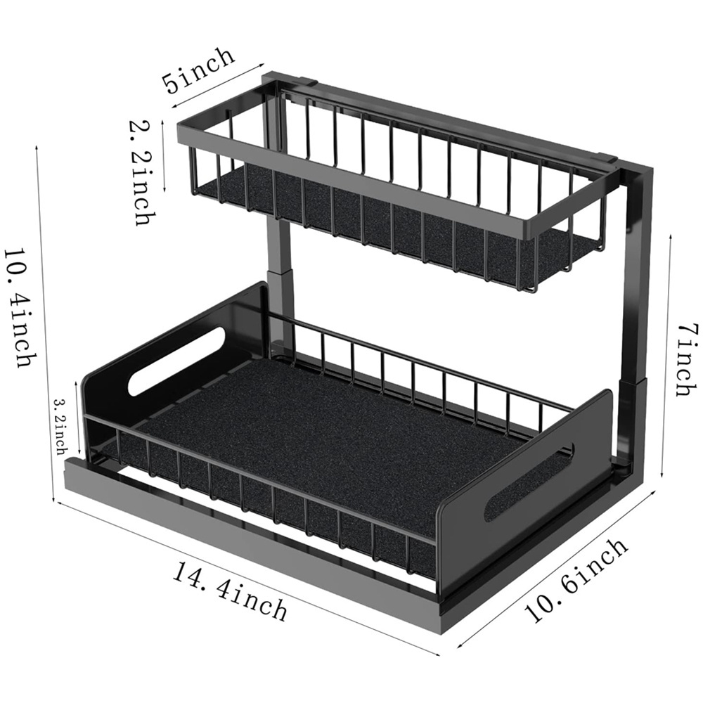 Custom Metal Cabinet Storage Kitchen Storage Rack Heavy Duty Undersink Pull Out Under Sink Organizer 2 tier