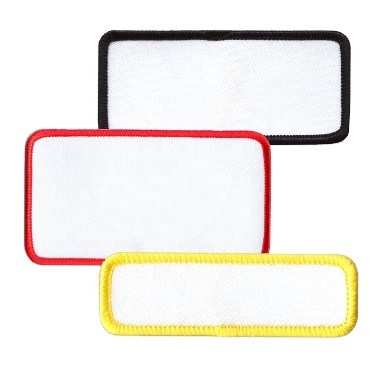 Low MOQ merrow border custom blank patches for sublimation