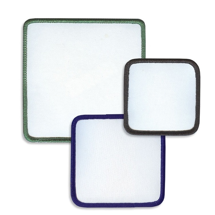 Low MOQ merrow border custom blank patches for sublimation