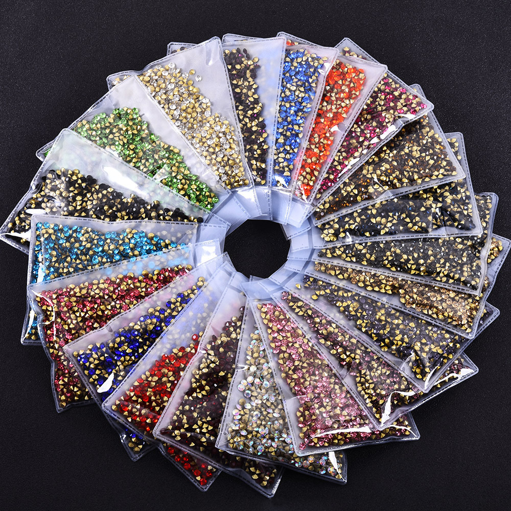 Low Moq 1.3mm-4.8mm Rhinestones Bulk Ab Glass Rhinestones Flat back Rhinestone Fabric For Diy Nails