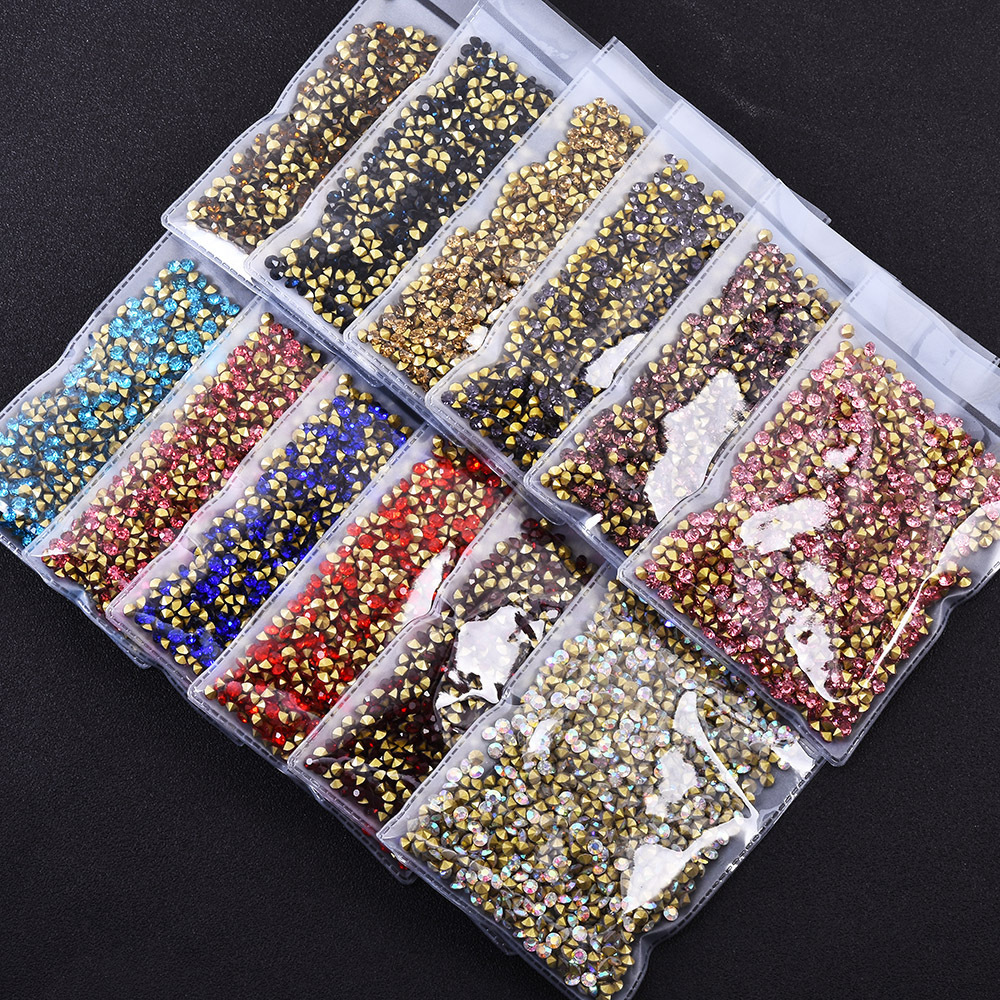 Low Moq 1.3mm-4.8mm Rhinestones Bulk Ab Glass Rhinestones Flat back Rhinestone Fabric For Diy Nails