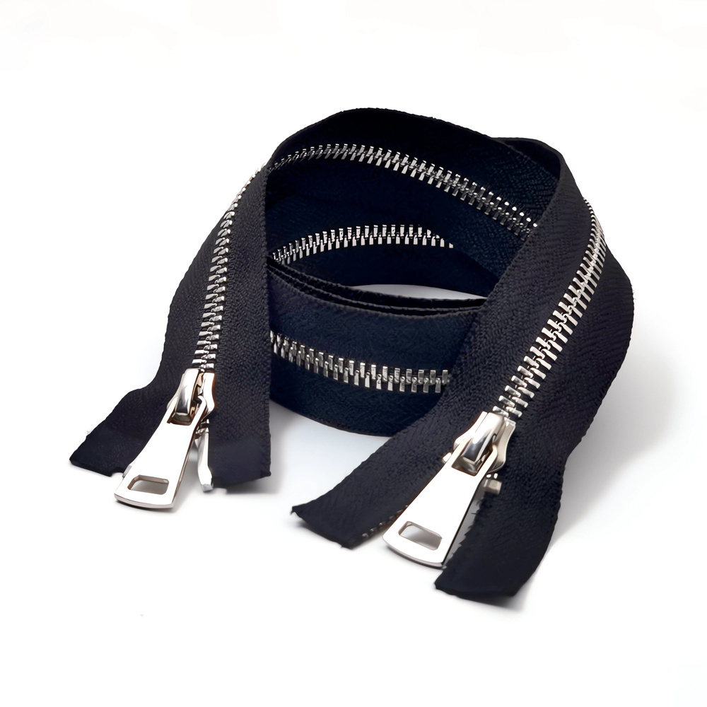 Hot Sale Open End Brass Zipper Two Way Metal Zip Double Puller Metal Cremallera For Jacket