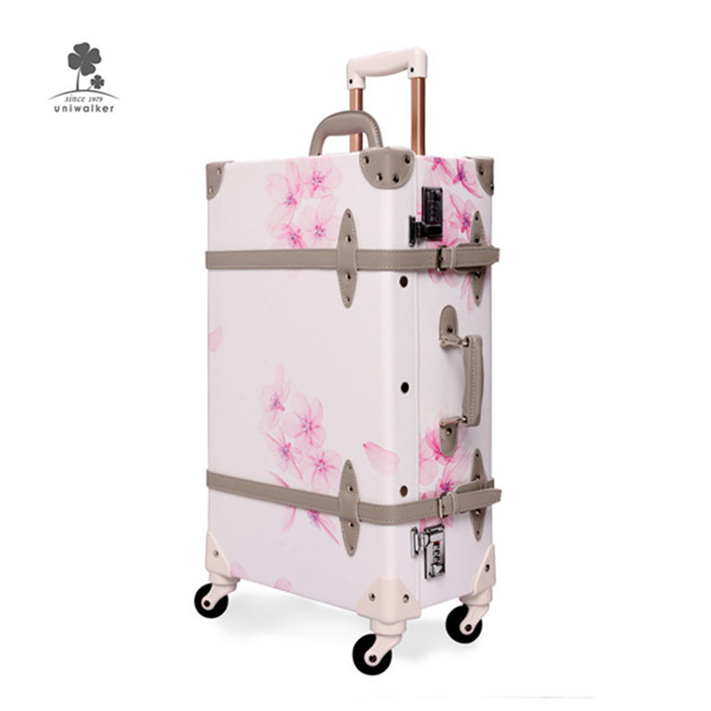 Japanese Popular Hot Sale Lady Pink Waterproof Pu Leather Trolley Luggage Sets With Little Handbag